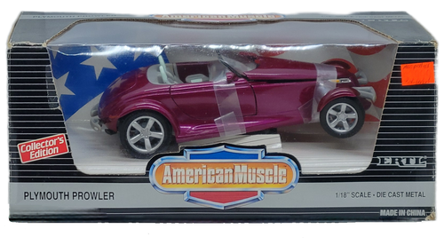 ERTL 1995 American Muscle collector's edition Plymouth Prowler 1:18 scale die-cast metal car. The purple Prowler is 9-inches long and comes on a base.