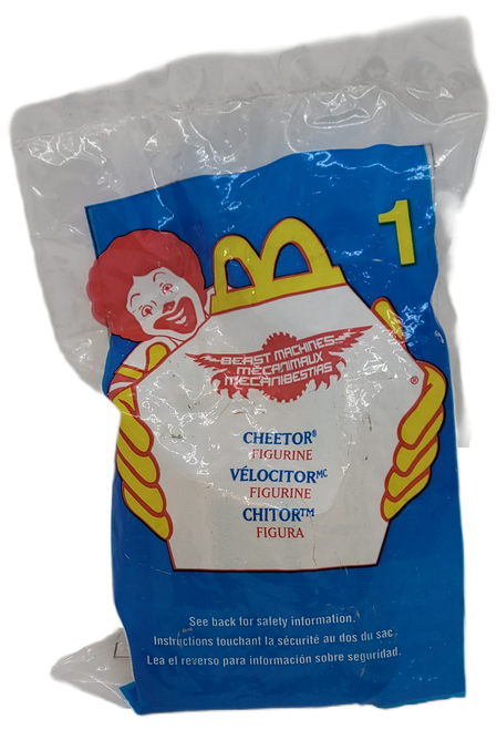 McDonald's Happy Meal toy of Cheetor from the 2000 Transformers Beast Machines series of toys. Cheetor is yellow and green and part of the 9 different Beast Machines offered. The series were offered with 9 different Hello Kitty toys. The Transformers Beast Machines/Hello Kitty series offered 18 different toys and was available July 14 - August 24, 2000.