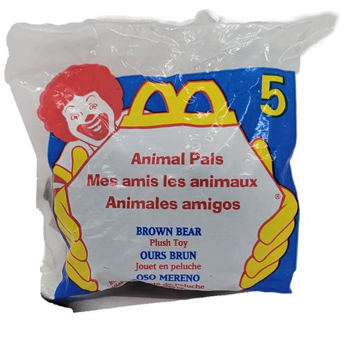 McDonald's Happy Meal Toy of a Brown Bear from the 1997 Animal Pals series of toys. The animal Pals series focused on 6 different endangered animals of the world. The series was available August 1 - 24, 1997.