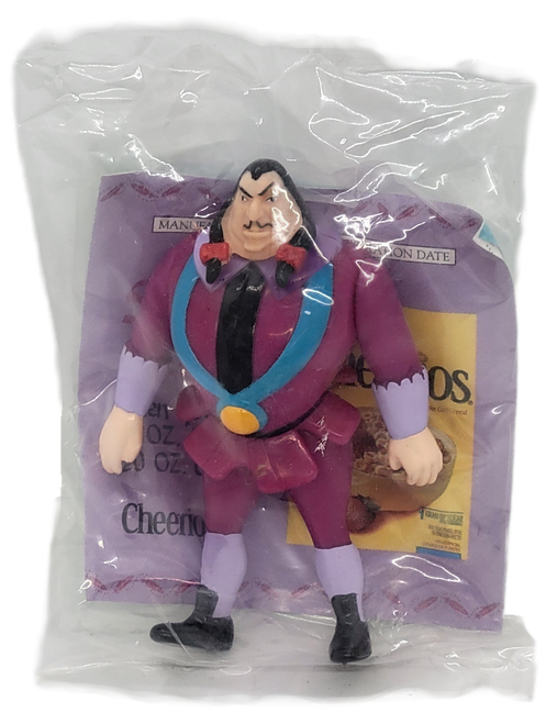 Burger King Kids' Club toy of Governor Ratcliffe from the 1995 Pocahontas series. Governor Ratcliffe is wearing a purple suit with light purple socks and cuffs and blue ribbon with gold pendant. The series consisted of 8 different characters from the Disney movie, Pocahontas and was available June 15 - July 16, 1995.