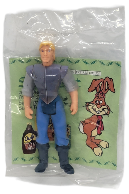 Burger King Kids' Club toy of Captain John Smith from the 1995 Pocahontas series. Captain John Smith is wearing a light purple shirt with blue pants and dark blue shoes. The series consisted of 8 different characters from the Disney movie, Pocahontas and was available June 15 - July 16, 1995.