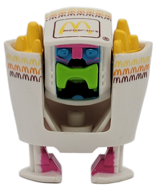McDonald's Happy Meal toy of 1989 Small Fries “Fry Bot” from Series 2 Galactic Robot Changeables.  "Fry Bot" is a small French fry that transform into a small robot. The series contains 8 different Food Changeables Galactic Robots and was available May 19-June 15, 1989.