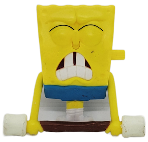 McDonald's Happy Meal Toy of SpongeBob the Weightlifter from the 2012 SpongeBob SquarePants series of toys. The wind-up SpongeBob is wearing blue shorts and shakes when trying to pickup the weight. The series contains 16 different toys and was available July 27 - August 23, 2012.
