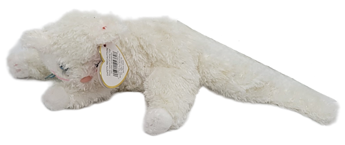 Ty Beanie Baby of Starlett the cat from 2001. Starlett the Cat is white with blue eyes and blue ribbon around neck. The cat is 8-inches long and was born 01/09/01 and retired 11/08/02.