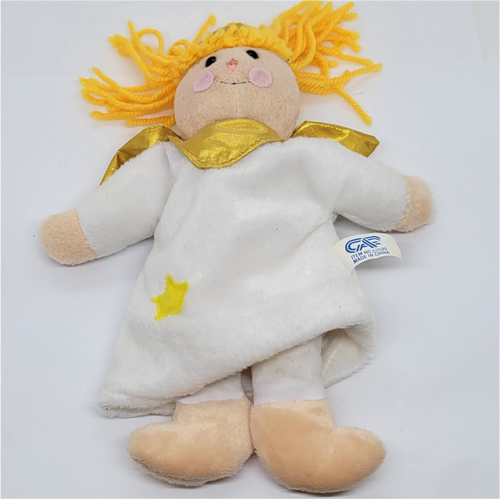 Bean Sprouts Christmas Angel "Grace" beanbag plush by Gift Innovations. Grace is 8-inches long with gold wings and yellow hair and yellow star on white robe.