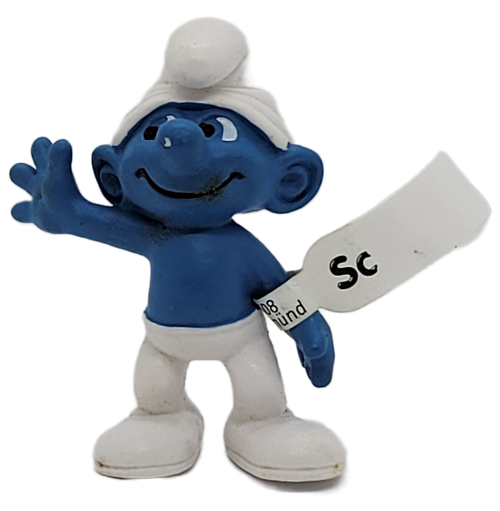 Clumsy Smurf from the 1980's Saturday mornings cartoon character from The Smurfs. The most loveable member of the Smurf Village gets his very first figurine! This Clumsy figure gives you a friendly wave. You can easily tell him apart from the other Smurfs by his affable personality and his white hat that constantly slips down over his eyes! From the 2011 The Smurfs 3D Movie Series. 20730 Movie Clumsy Smurf PVC Figure. (c) 2010.