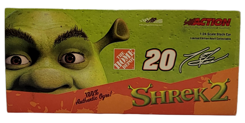 Tony Stewart #20 Home Depot / Shrek 2 2004 Monte Carlo club car by Action. The limited edition 1:24 scale stock car was a limited production of 1008 pieces. The cars are designed for adult collectors.