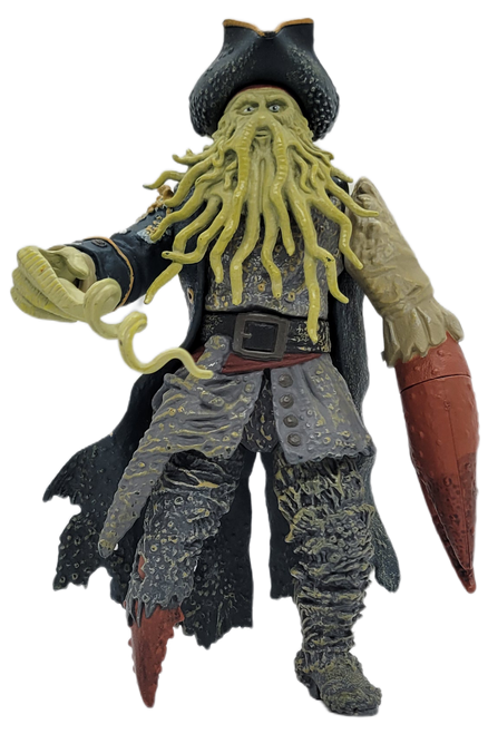 Disney's 2006 Pirates of the Caribbean 2 Dead Man's Chest action figure of Pirate Battler Davy Jones. Squeeze his legs together and the claw arm moves up and down causing the claw to open and close. The 7-inch tall action figure was produced by Zizzle.