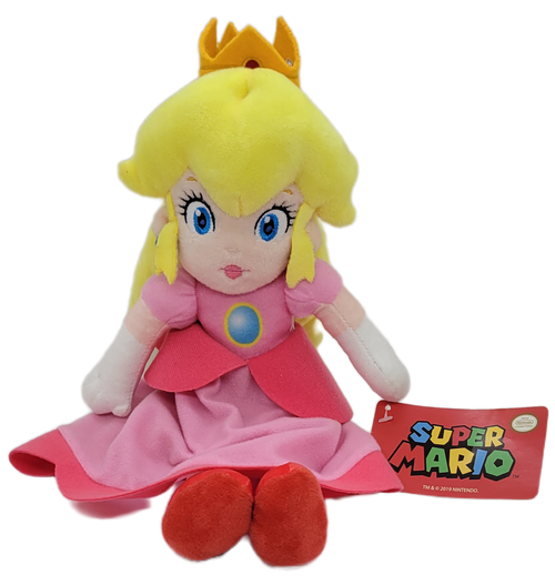 Nintendo 2019 Super Mario 12-inch plush of Princess Peach for all ages. Princess Peach is wearing her signature pink dress and gold crown. Princess Peach is a main character in the Super Mario franchise, the princess of the Mushroom Kingdom, and the love interest of Mario.