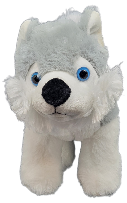 Great Wolf Lodge exclusive 10.5-inch gray wolf plush from the Fiesta Toy Walk-Your-Petz line of plush. The gray wolf is 10.5-inches tall and 10.5-inches long by and 5-inches wide.