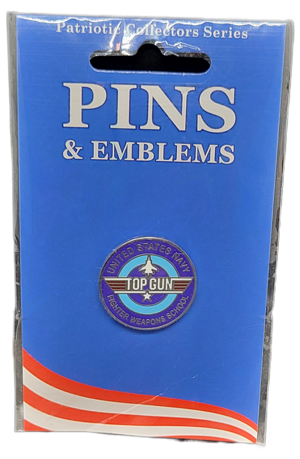 U.S. Navy Fighter Weapons School "Top Gun" lapel pin from the Patriotic Collector's Series. The lapel pin is a 1-inch diameter enamel pin features a central aircraft design.