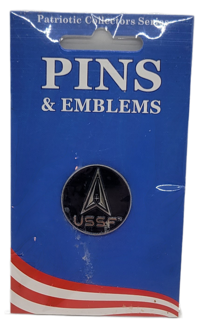 U.S.S.F. United States Space Force lapel pin from the Patriotic Collector's Series. The lapel pin is a 1-inch diameter enamel pin features U.S.S.F. logo.