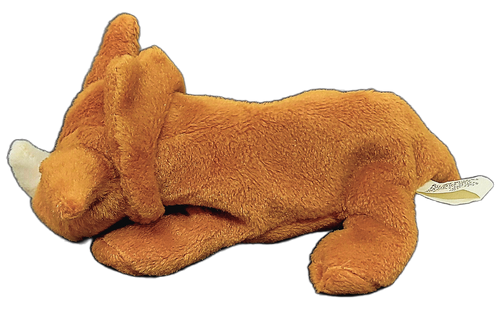 GOFFA International 7-inch long brown Triceratops bean bag plush. The Triceratops lays flat with 2 brown horns and 1 white horn.