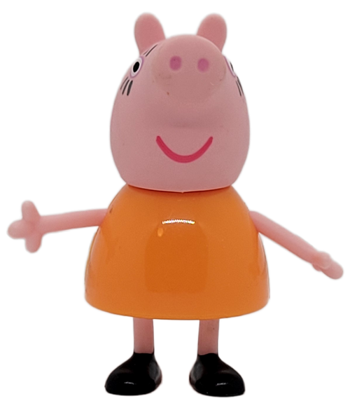Hasbro 3-inch tall figure of Mummy Pig from the series Peppa Pig. Mummy Pig is a creative, playful, and kind mum who is proud of her family and supports them in all their endeavours. She is wearing orange dress with black shoes.