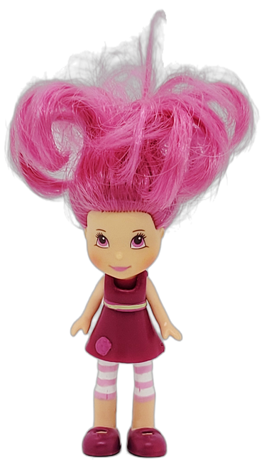 Hasbro 2008 Strawberry Shortcake 3-inch figure of Raspberry Torte action figure for ages 3+. Raspberry Tart (or Raspberry Torte) is a major character in the Strawberry Shortcake franchise. She's often a girl with a sharp tongue and a lack of tact. The figure has 5-points of articulation and was made in China.