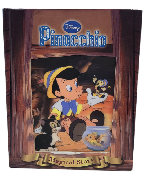 Disney's Pinocchio 2012 Parragon hardcover edition book with lenticular cover. This magical childrens story brings the wonderful world of Disney's Pinocchio to life with beautifully illustrated scenes straight from the movie! Featuring a padded cover perfect for little hands and for displaying in a childrens treasured collection, this beautiful tale is great for encouraging young children to read with easy to read text and familiar characters.The book was printed in China.
