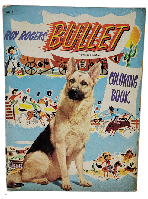 Whitman's Publishing 1953 Roy Rogers' Bullet authorized edition coloring book. The coloring book has western theme. There are only 7 pages that have not been colored.