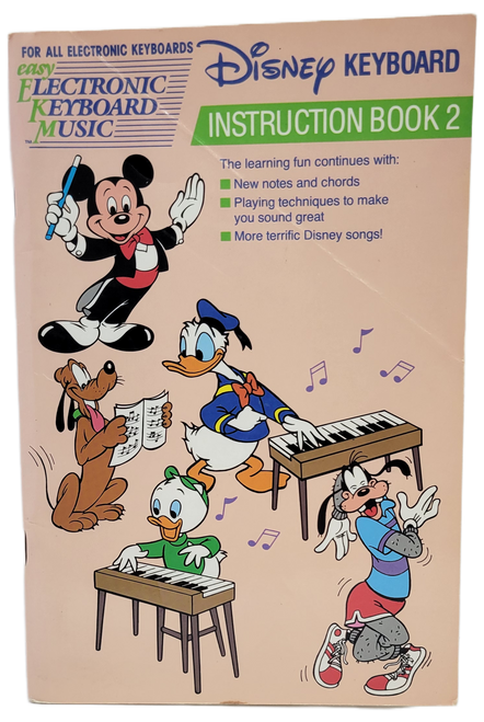 Disney Keyboard Instruction Book 2 keyboard instruction book by Hal Leonard Publishing Corporation. The book contains 14 songs and instructions and puzzles to make it easier to learn how to play the electronic keyboard. The book was published in 1989.