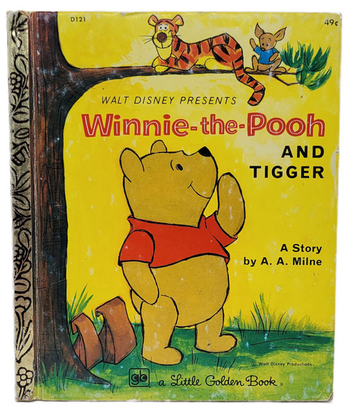 Little Golden Books A Little Golden Book Walt Disney's Winnie the Pooh and Tigger - 1976, vintage yellow book cover featuring Winnie the Pooh in a red shirt beneath a tree, with Tigger and Piglet perched on a branch.