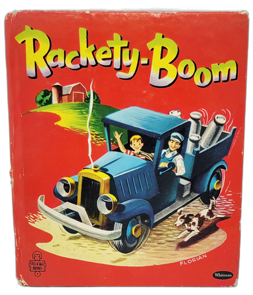 Rackety-Boom by Betty Ren Wright and illustrated by Florian was part of the 1953 Tell-A-Tale Books series by Whitman Publishing. The book is about an old blue truck that may get stuck. The hardcover book was printed in the United States.