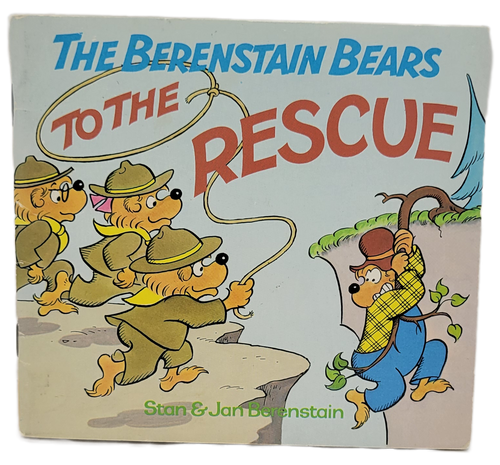 The Berenstain Bears To the Rescue, by Stan & Jan Berenstain. The book was published in 1983 by Random House. The plot involves the Bear Scouts trying to earn merit badges while Papa Bear gets into trouble.
