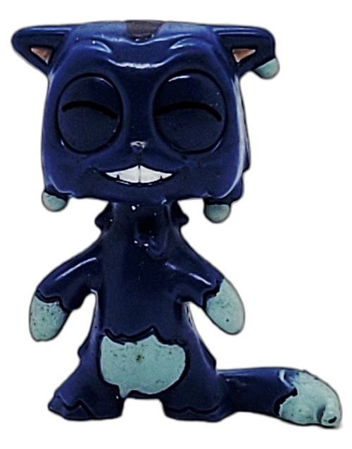 Hasbro 2018 Lost Kitties collectible figures series 1 Drizzle. This whimsical dark-blue cat figurine features signature dripping mint-green accents and prominent buck teeth. The figure stands 1.5-inches tall for ages 5+.