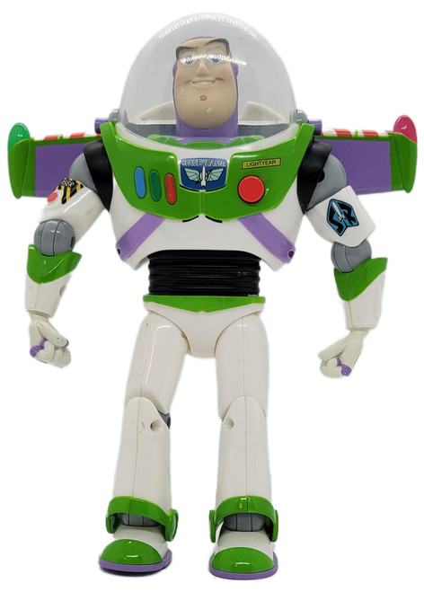 Disney Pixar Toy Story Buzz Lightyear 8" Action Figure, front view of the articulated space ranger figure in a white, green, and purple suit with wings and a clear helmet dome.