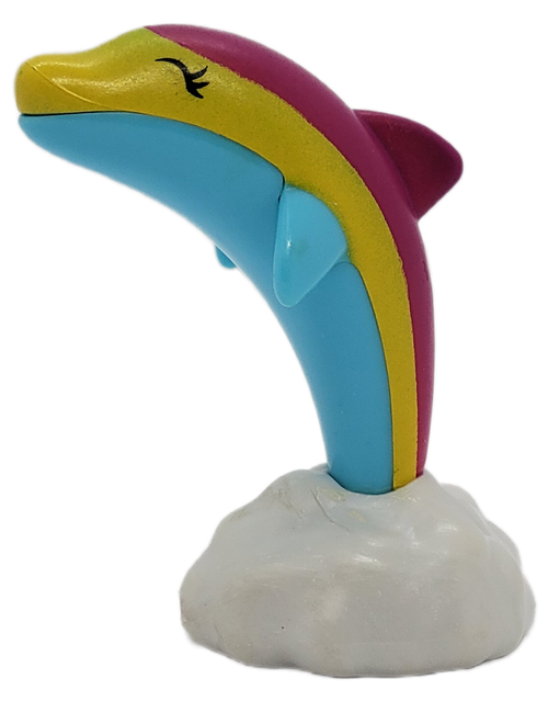 Mattel 2009 Rainbowphin from the Polly Pocket Collect a Cutant series. Rainbowphin is a dolphin that was infused with a rainbow. The figure is 2-inches tall for ages 4+.