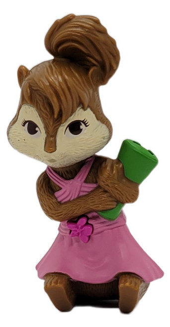 McDonald's Happy Meal Toy 2011 Alvin and the Chipmunks: Chipwrecked #2 Dreaming Brittany (Loose), brown chipmunk figurine with a high updo wearing a pink dress and holding a green object, shown against a white background.