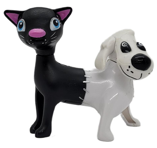 MGA 2012 Bratzillaz Petz Barkthalameow (Loose), black cat and white dog hybrid toy figurine with blue eyes and pink nose, shown against a plain white background.