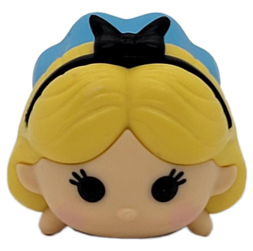 Jakks Pacific 2016 Disney Tsum Tsum Series 2 Alice in Wonderland #136 Minifigure, close-up of the stylized Alice figure with blonde hair, blue headband, black bow, and large black eyes on a white background.