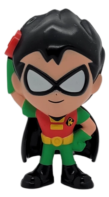 McDonald's Happy Meal toy of Robin from the 2019 Teen Titans Go! series of toys. Robin would come with red spinner that would eject from the top. The series contains 8 different toys and was available February 26 - March 25, 2019.