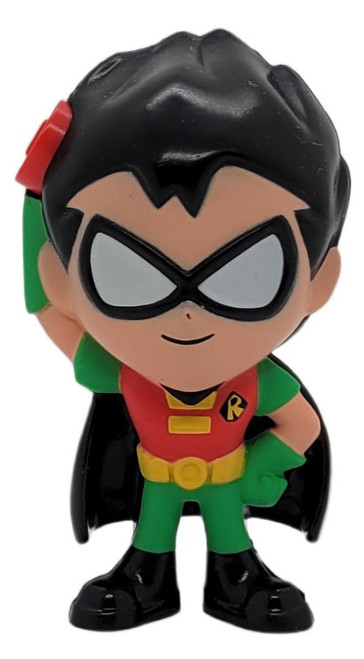 McDonald's Happy Meal Toy 2019 Teen Titans Go! Robin (Figure Only), Robin figure wearing a red and green costume with a black cape, yellow utility belt, and black mask on a white background.