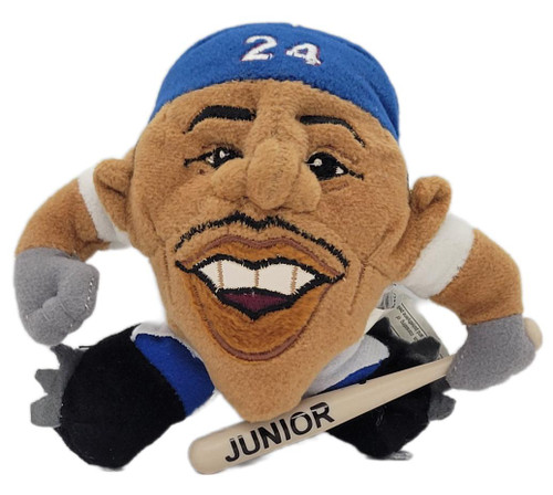 Silly Slammers MLB Seattle Mariners #24 Ken Griffey Jr #187 Plush, smiling baseball player plush wearing a blue number 24 cap and holding a miniature bat against a white background.