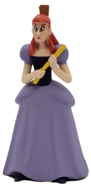 Disney Cinderella Anastasia Tremaine 3.25" PVC Figure, red-haired character wearing a purple dress and holding a yellow broom against a white background.