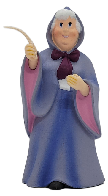 Disney's Fairy Godmother from Cinderella PVC figure that stands 2.75-inches tall at highest point. The Fairy Godmother is a motherly, kind and genuine character with an optimistically pure heart. She serves as a physical symbol of hope in Cinderella's life.