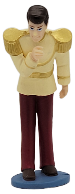 Disney's Prince Charming from Cinderella PVC figure that stands 3.5-inches tall at highest point. Prince Charming is wearing a cream and gold jacket with gold epaulets and maroon pants.