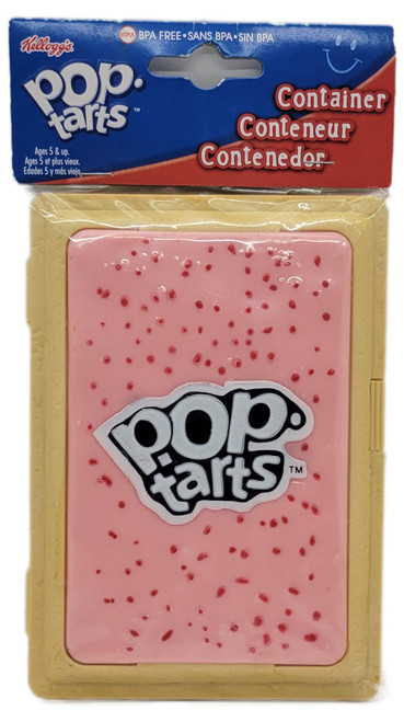 EVRIHOLDER Kellogg's Pop-Tarts Container - Frosted Strawberry, rectangular toaster pastry-shaped plastic container with pink frosting, red sprinkles, and a Pop-Tarts logo, shown in retail packaging.
