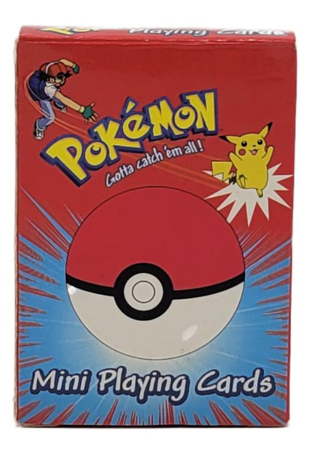 Bicycle Playing Cards Bicycle 1999 Pokémon Red Box Poké Ball Illustration Mini Playing Cards, red miniature playing card box featuring a large Poké Ball, the Pokémon logo, Pikachu, and a trainer.