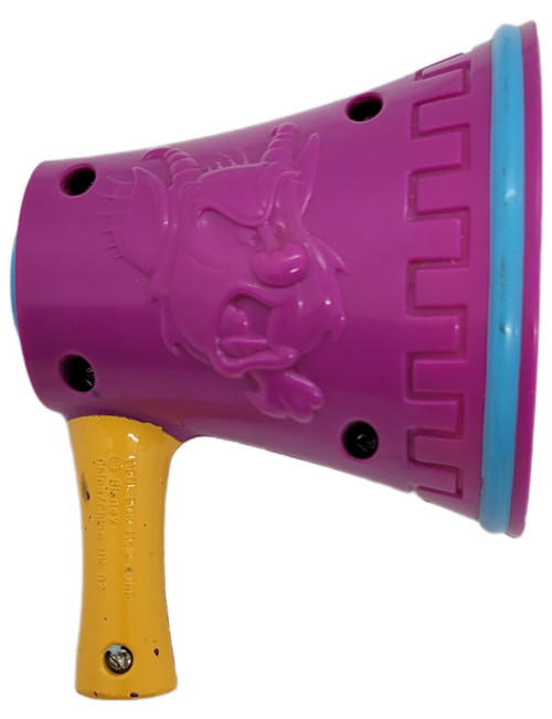 McDonald's Happy Meal Toy 1998 Disney's Hercules #5 Phil Megaphone (Loose), purple plastic megaphone toy with an embossed Phil character design, blue rim, and yellow handle, shown against a white background.