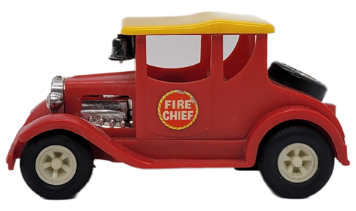 1973 Marx X Fire Chief Car HK-6422 red plastic vintage Fire Chief toy with yellow roof