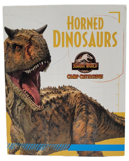 McDonald's Happy Meal Toy 2020 Jurassic World: Camp Cretaceous Horned Dinosaurs Book, cover featuring a roaring horned dinosaur and Jurassic World: Camp Cretaceous branding