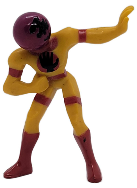 McDonald's Happy Meal Toy 2007 Legion of Superheroes #4 Mano (Loose), yellow and maroon superhero figure with a large purple head, black chest emblem, and one arm raised, shown against a white background.