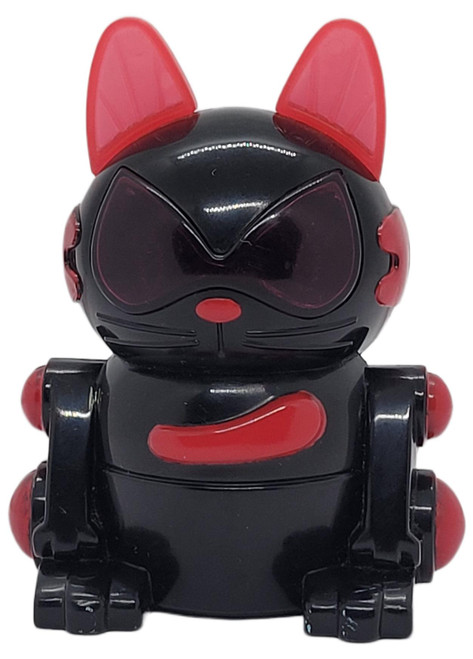 McDonald's Happy Meal Toy 2001 Robo-Chi Pets #2 Meow-Chi Interactive Figurine (Figure Only), front view of a seated black robotic cat toy with red ears, paws, nose, and chest accent against a white background.