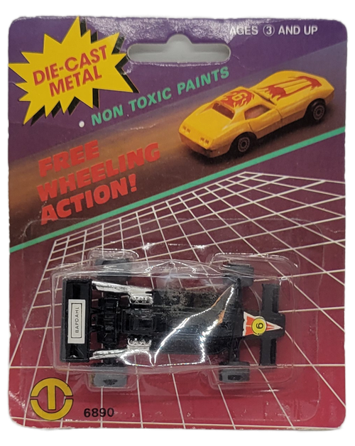 Vintage Die-Cast Metal Formula Race Car #6 – Black Open-Wheel Racing Car in Original Packaging
