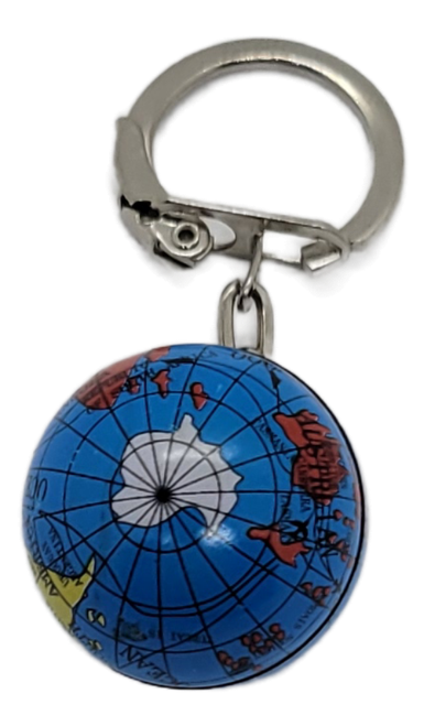 Vintage World Globe Keychain – Blue Geographic Map Metal Key Ring Travel Souvenir