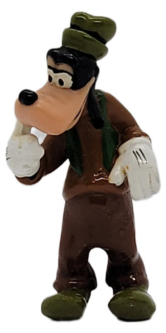 Applause Vintage Applause Disney Goofy Thinking Pose PVC Figure 2.5" – Made in China, vintage Goofy PVC figurine wearing a brown outfit and green hat, posed thoughtfully with one gloved hand under his chin.