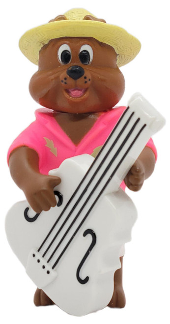 McDonald's Happy Meal Toy 1990 The Tom & Jerry Band Set 4 Spike With Bass (Loose), vintage Spike figurine wearing a yellow hat and bright pink outfit while holding a white upright bass guitar