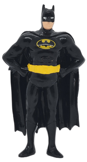 Front of 1989 Applause Batman PVC figure with black suit and yellow oval bat emblem