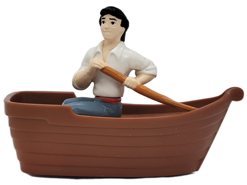 McDonald's Happy Meal toy #7 Eric mobile figure from the 1997 Disney's The Little Mermaid Series. Eric is in a boat holding a paddle. The series contains 8 different characters and was available November 28 - December 25, 1997.